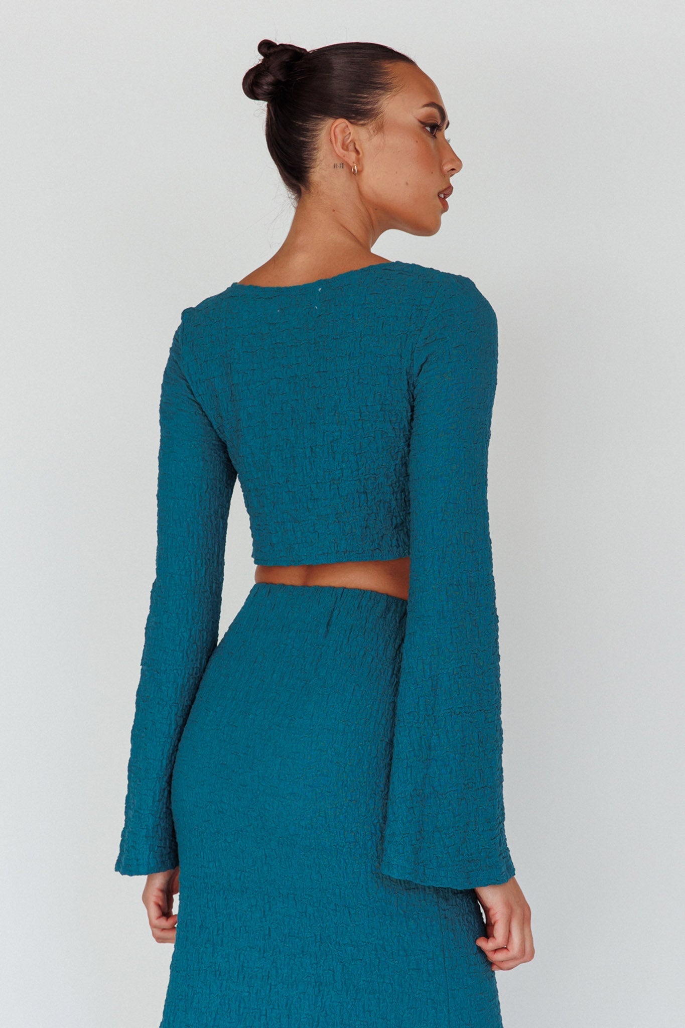 Treasures Flared Cuff Crop Top Teal