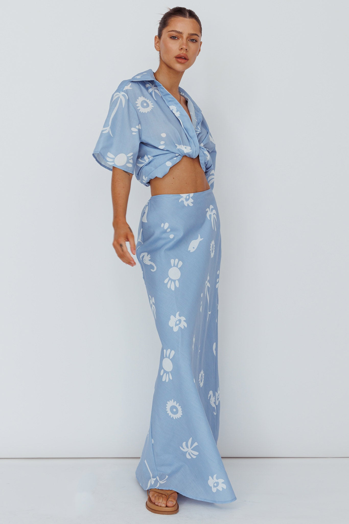 Light Aura Button Up Shirt Print Blue White