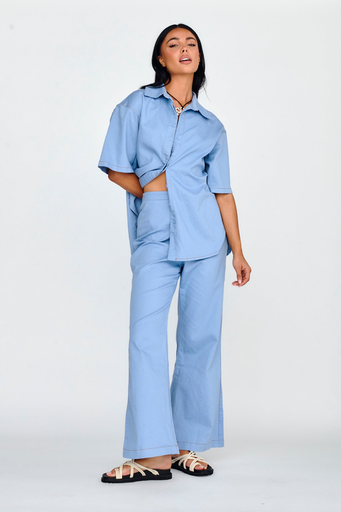 Light Aura Button Up Shirt Denim Blue