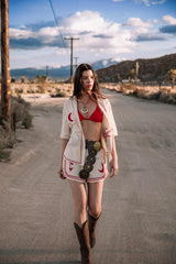 On Vacay Elastic Waist Shorts Embroidered Beige