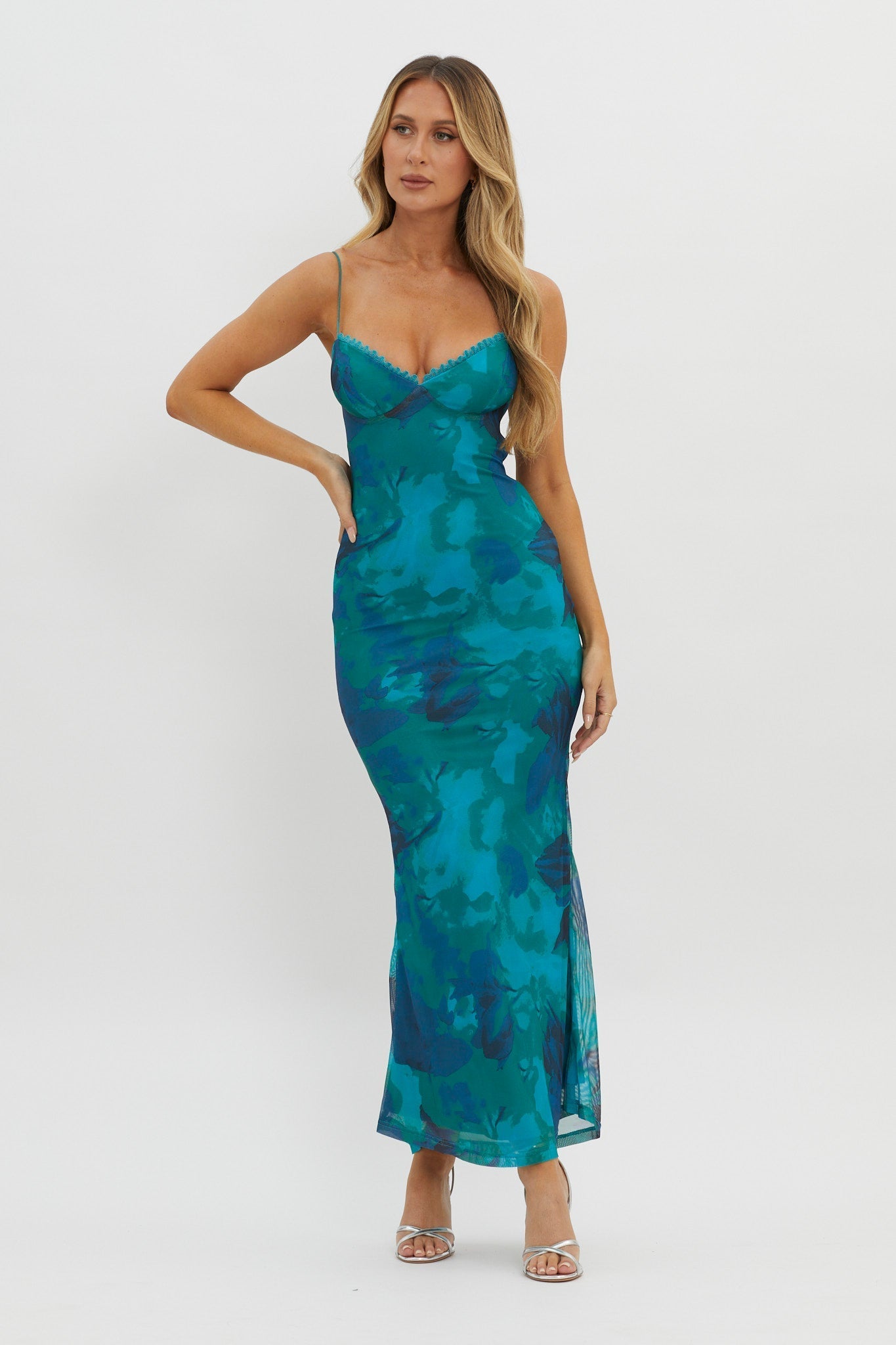 Lennox Elastic Back Bodycon Dress Floral Green