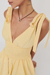 Lido Tied Shoulder Shirred Romper Lemon