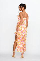 Portofino Cut-Out Split Midi Dress Floral Red