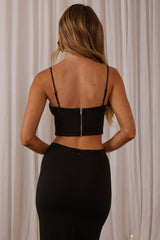 Ferrera Piping Trim Crop Top Black