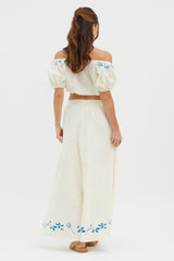 Ritual Embroidered Hem Midi Skirt Beige