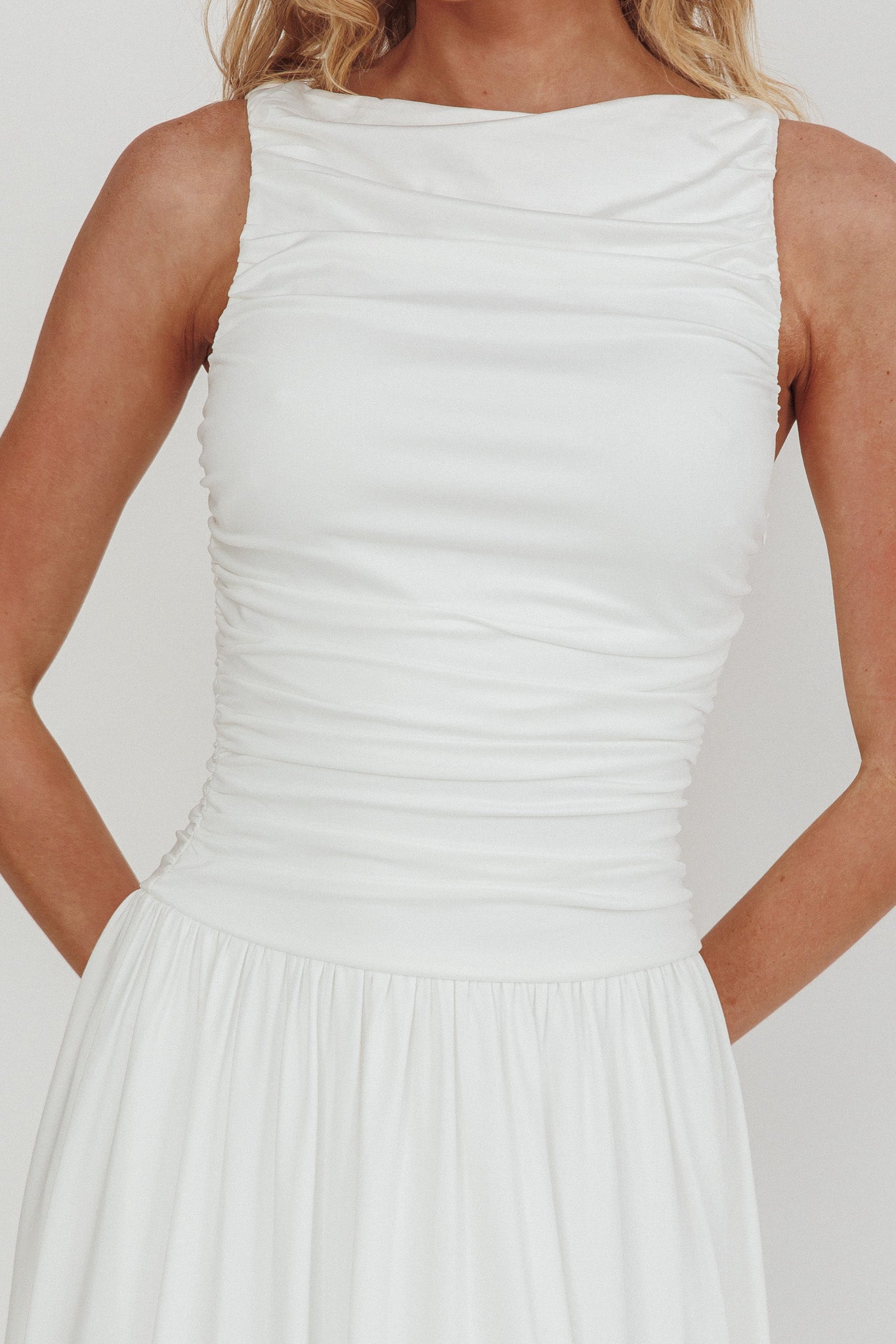 Dalayla Sleeveless Ruched Maxi Dress White