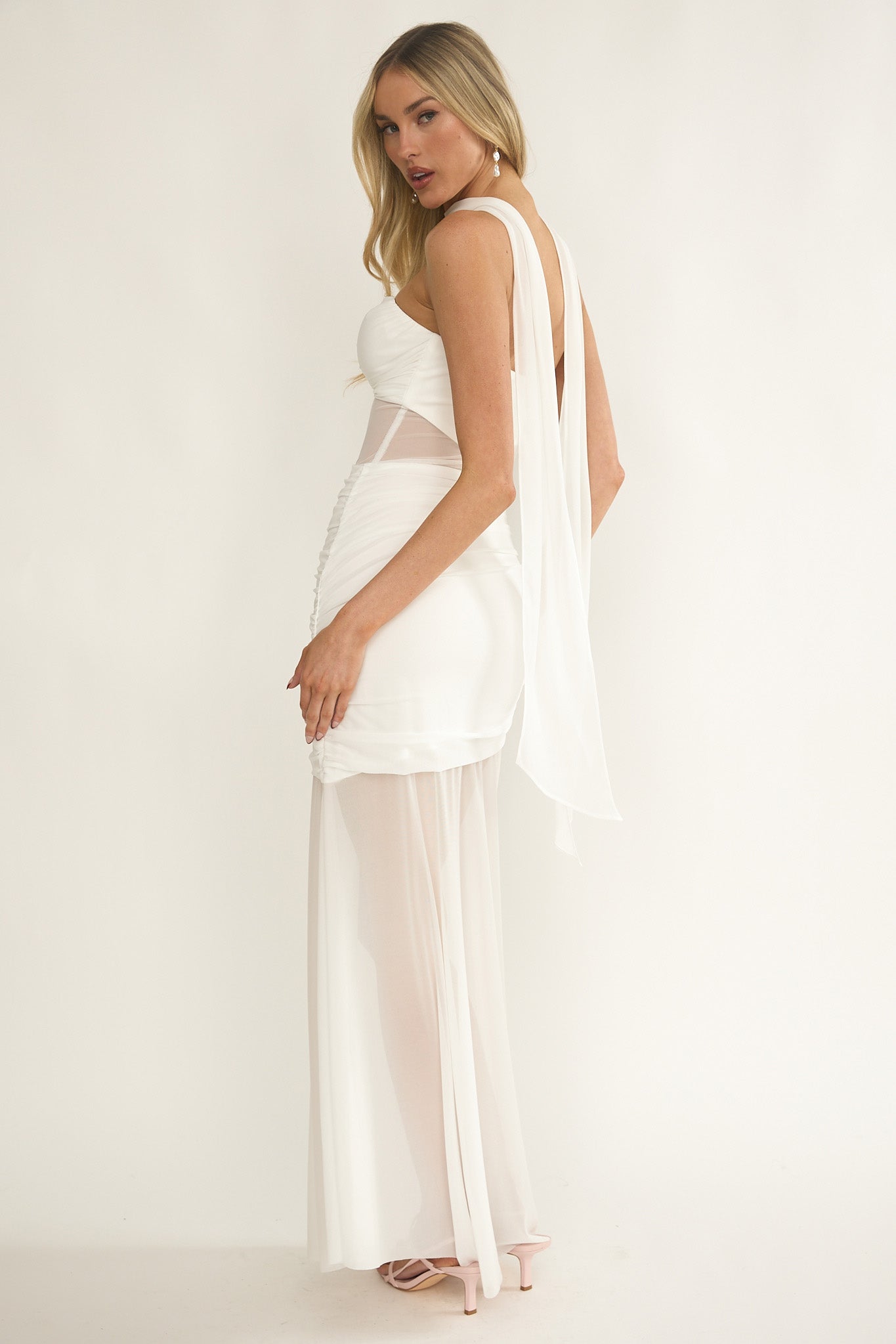 Lumiere Strapless Sheer Mesh Dress White