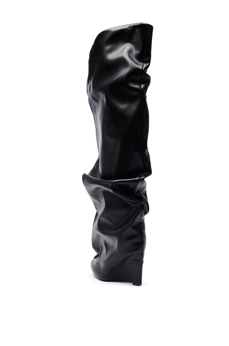 AZALEA WANG TEUILA BLACK RUCHED WEDGE BOOT
