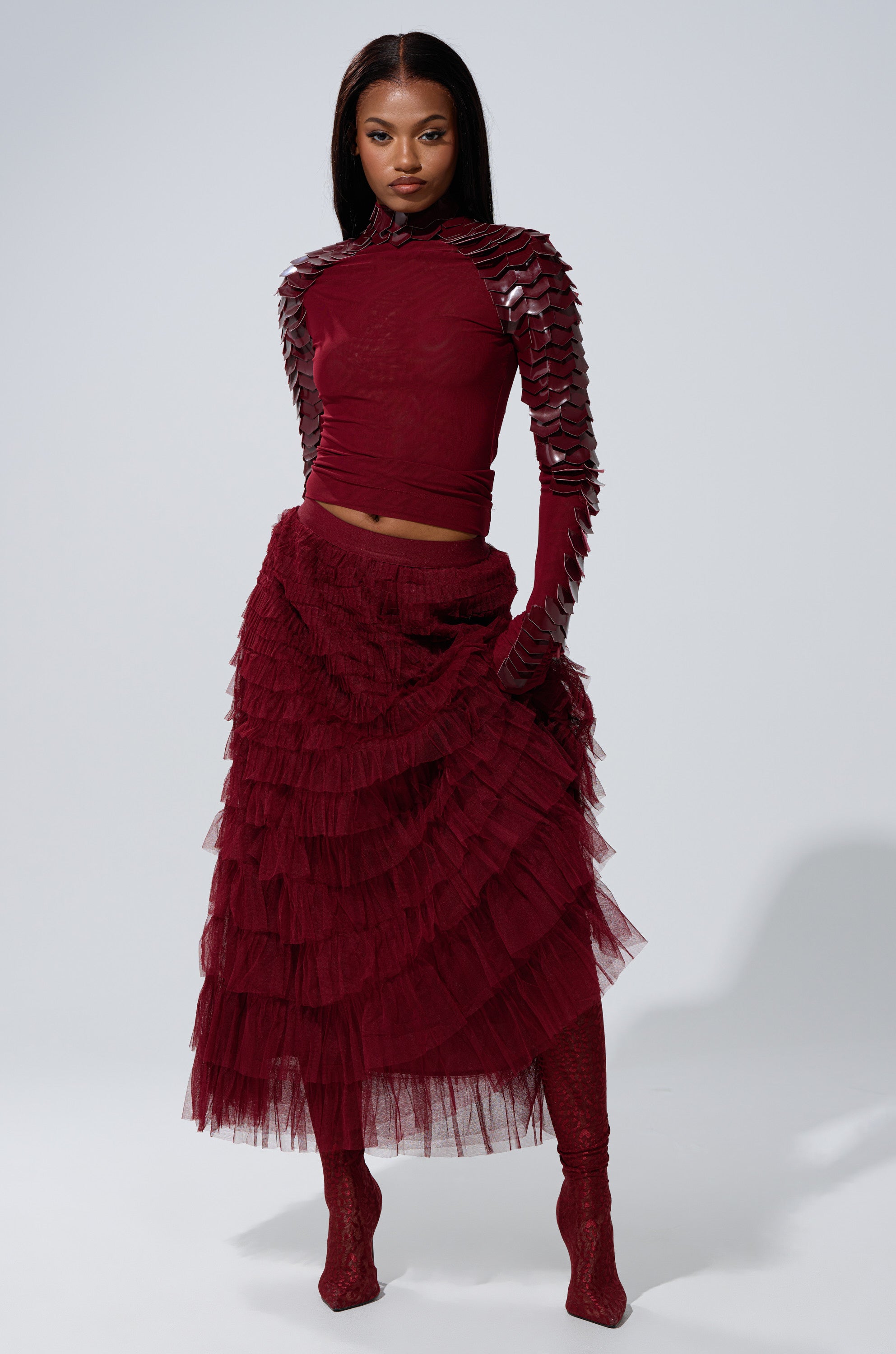 VELMA VINYL SCALE TOP IN BURGUNDY