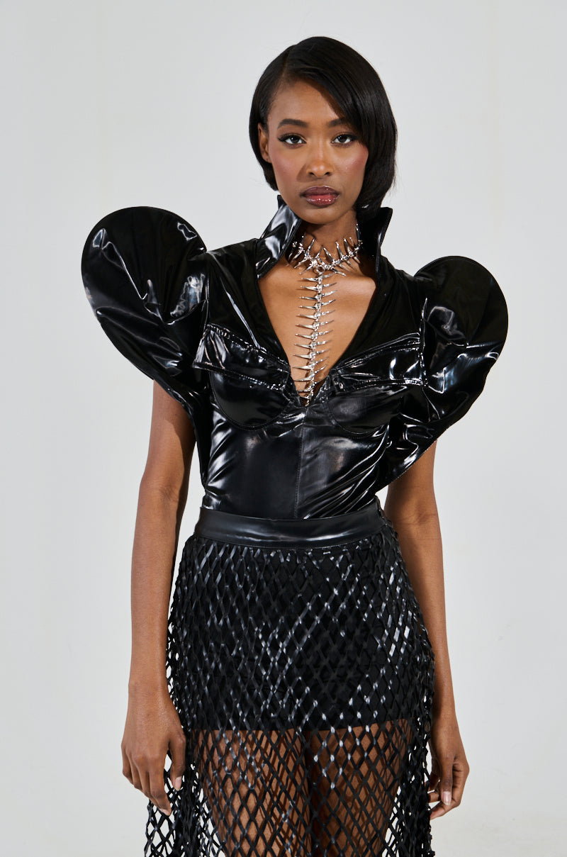 VERONICA DRAMATIC SHOULDER COLLARED BODYSUIT
