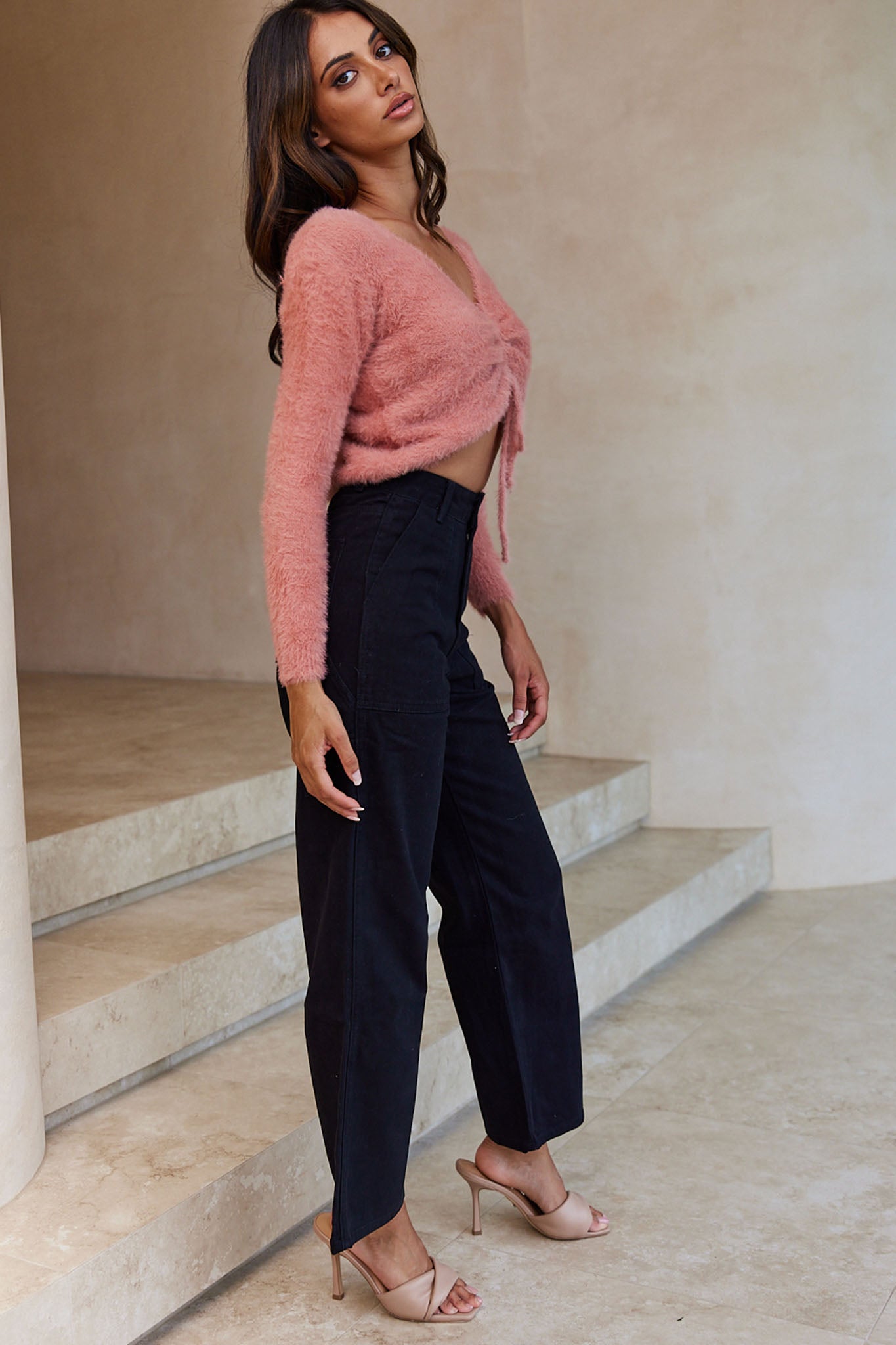 Elsa Long Sleeve Ruched Bust Sweater Rose