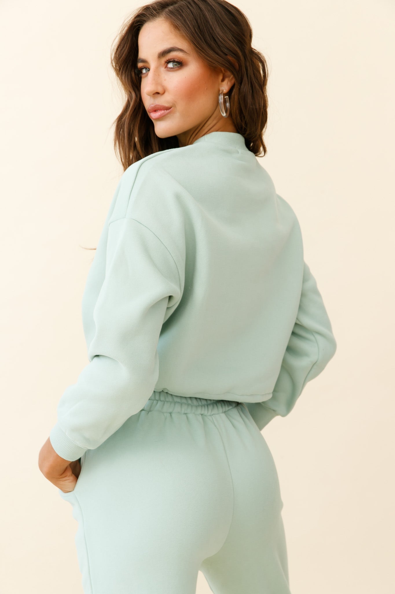 Monterey Long Sleeve Pull String Sweater Green