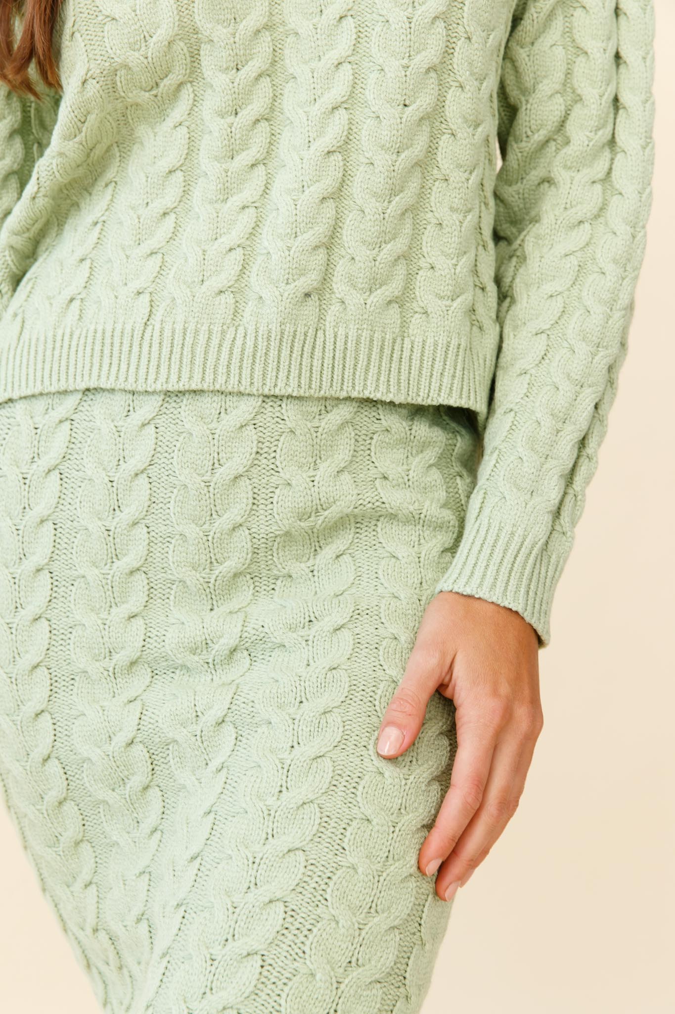 Cozy Up Cable Knit Sweater Green