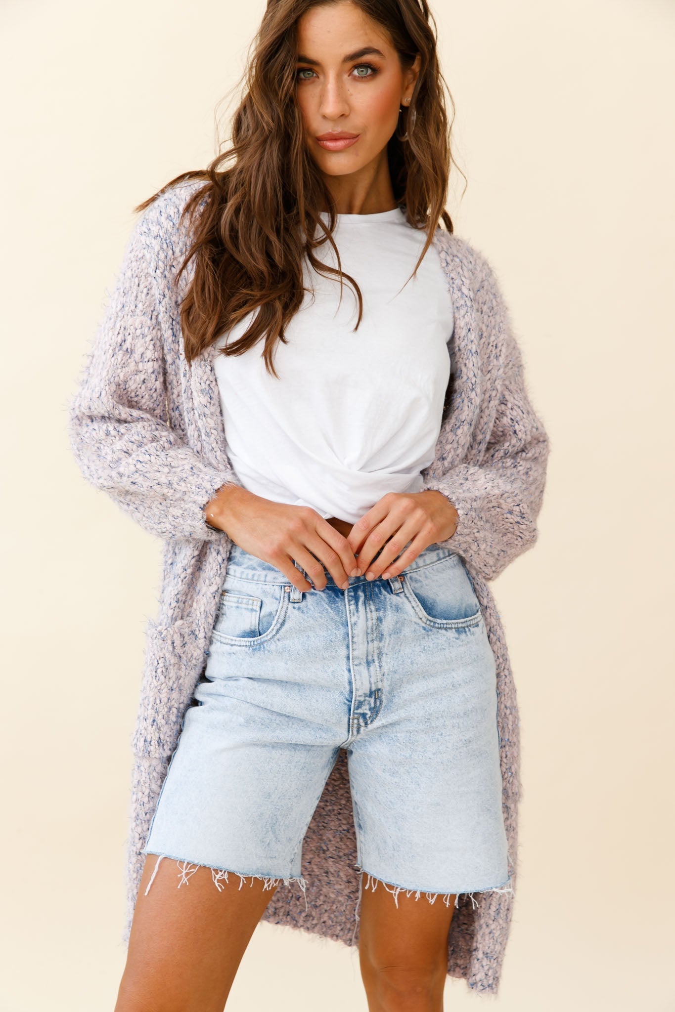 Johanna Long Sleeve Pocket Cardigan Mottled Pink