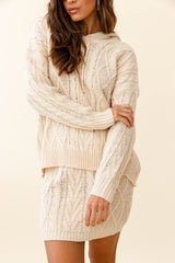 Issy Elasticated Waist Cable Knit Skirt Cream