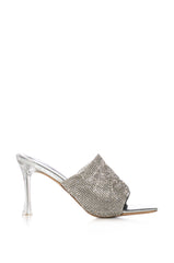 AZALEA WANG CRUX RHINESTONE CHAINMAIL STILETTO SANDAL IN SILVER