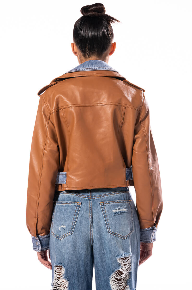 DOUBLE TROUBLE DENIM MOTO JACKET