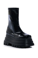AZALEA WANG RUSH PATENT FLATFROM BOOT IN BLACK
