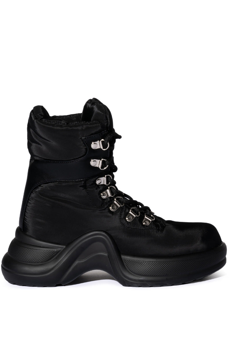 AZALEA WANG SKYLAR EDGY LACE UP BOOTIE IN BLACK