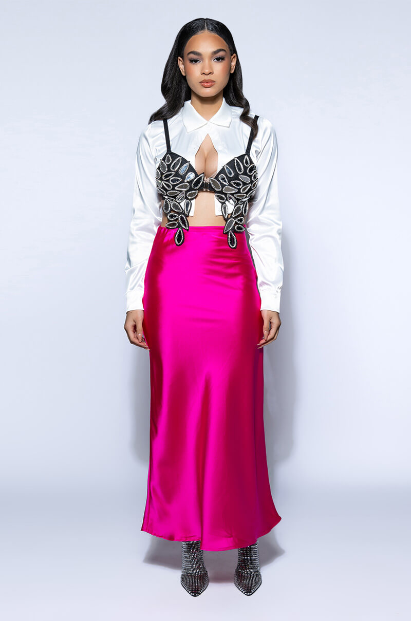 BEAUTIFUL HEART SATIN MAXI SKIRT
