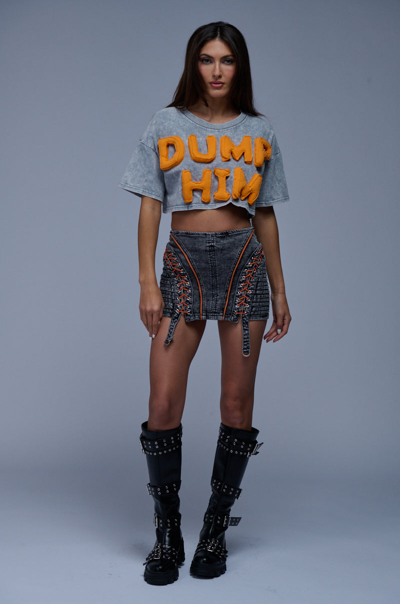 CALLIE LACE UP DENIM MINI SKIRT