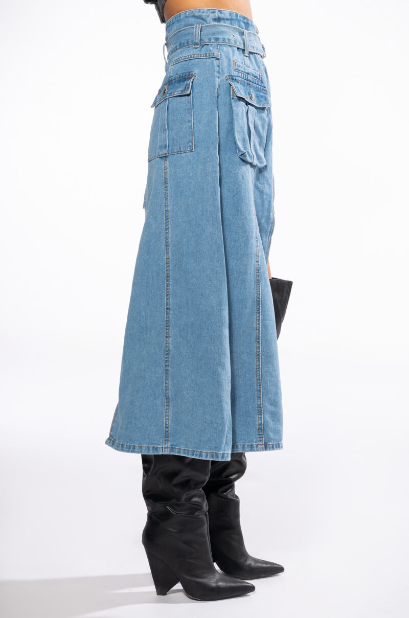 OWN VIBE ABSTRACT CUT DENIM SKIRT