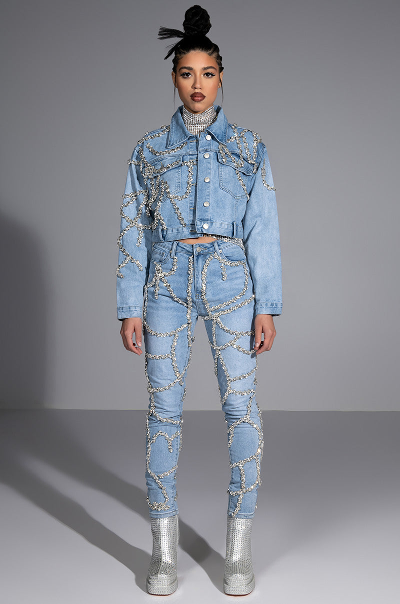 MAKE A WISH RHINESTONE HIGH WAISTED SKINNY JEAN