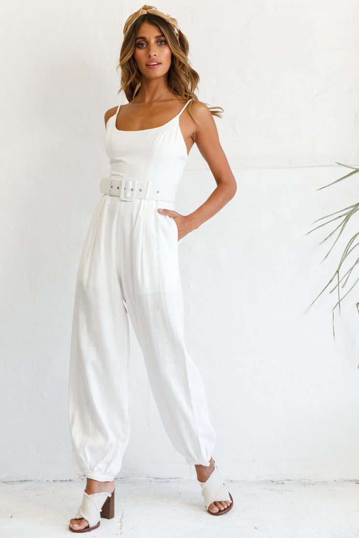Santa Barbara Cuffed Hem Belted Jumpsuit White