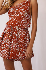 Newport Cowl Neck Drawstring Waist Floral Print Romper Rust