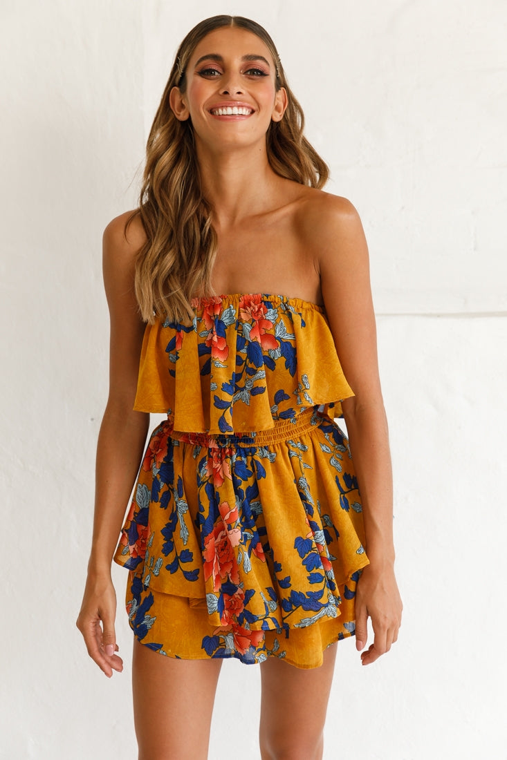 Skylar Dressy Tube Top Romper Yellow Mustard