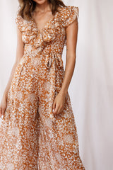 Marcia Ruffle Strap Wide Leg Jumpsuit Tan