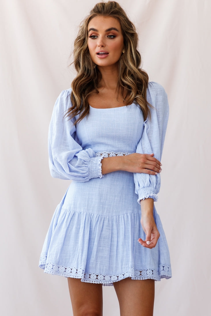 Sweetheart Corset-Back Lantern Sleeve Dress Lavender