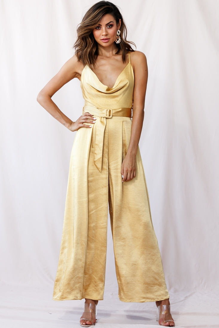 Mali Wide Leg Belted Jumpsuit Mustard