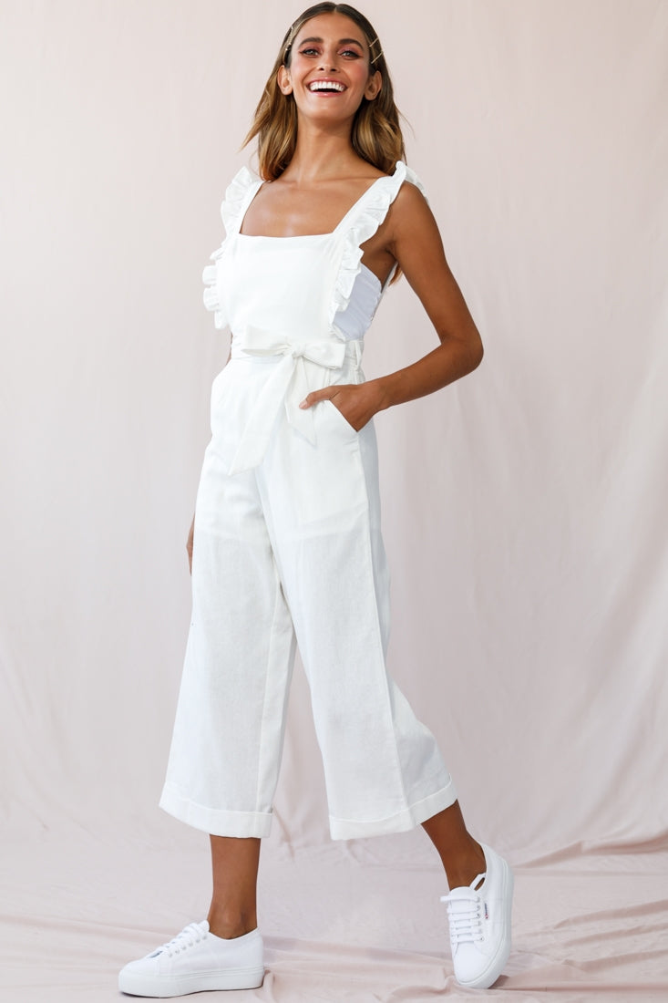 Serenade Ruffle Strap Pinafore Jumpsuit White