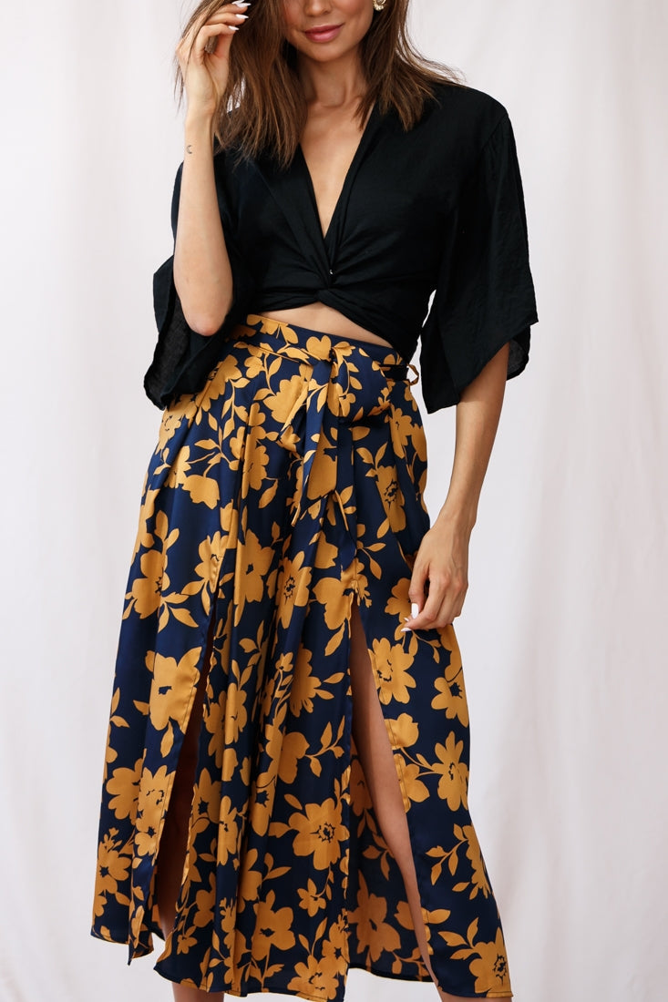 Rivera Deep V Waist Tie Top Black