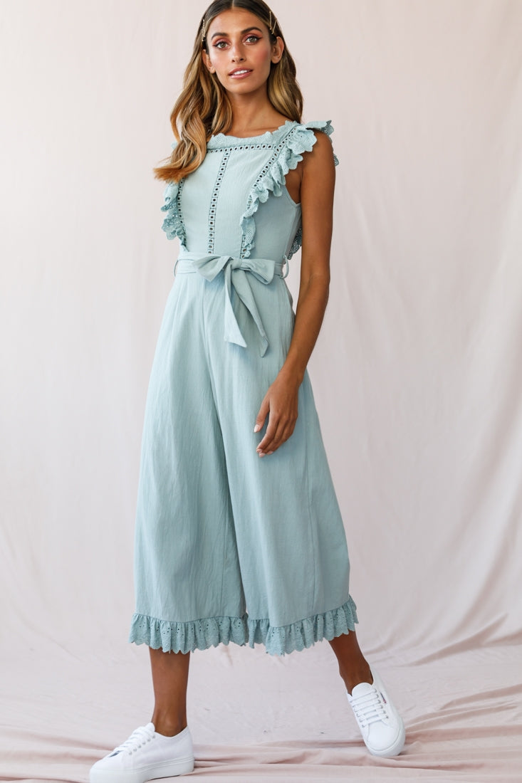 Meadow Ruffle Strap Open Back Midi Jumpsuit Sage