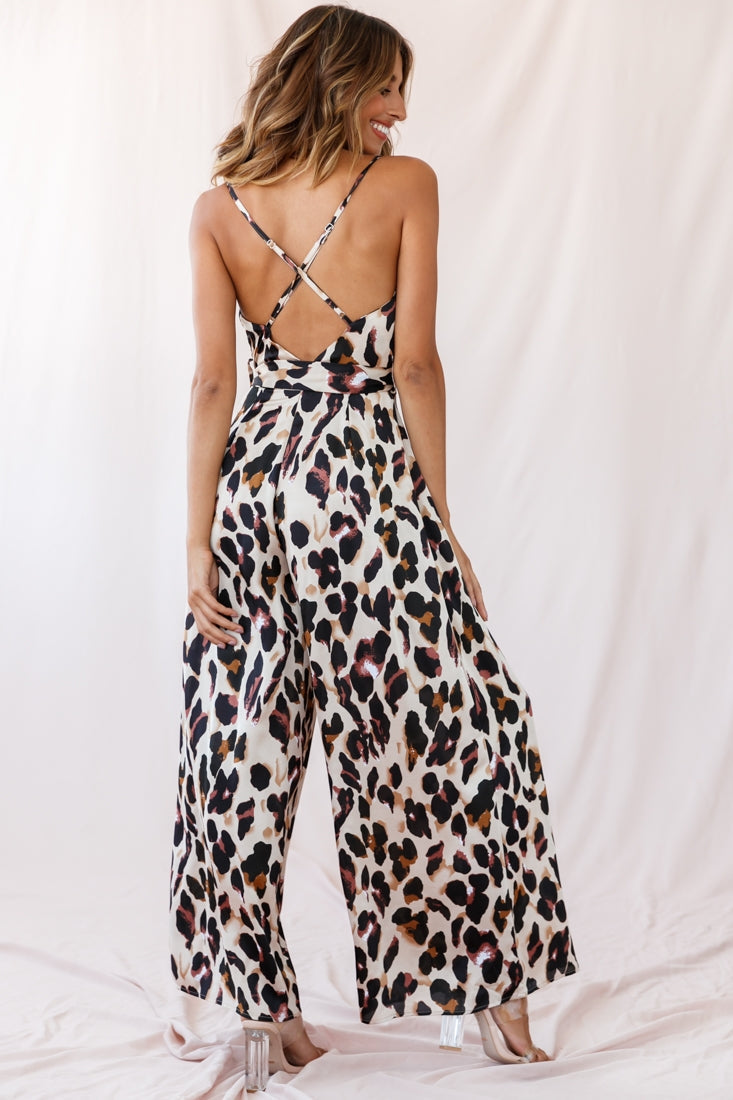 Mali Wide Leg Belted Jumpsuit Leopard