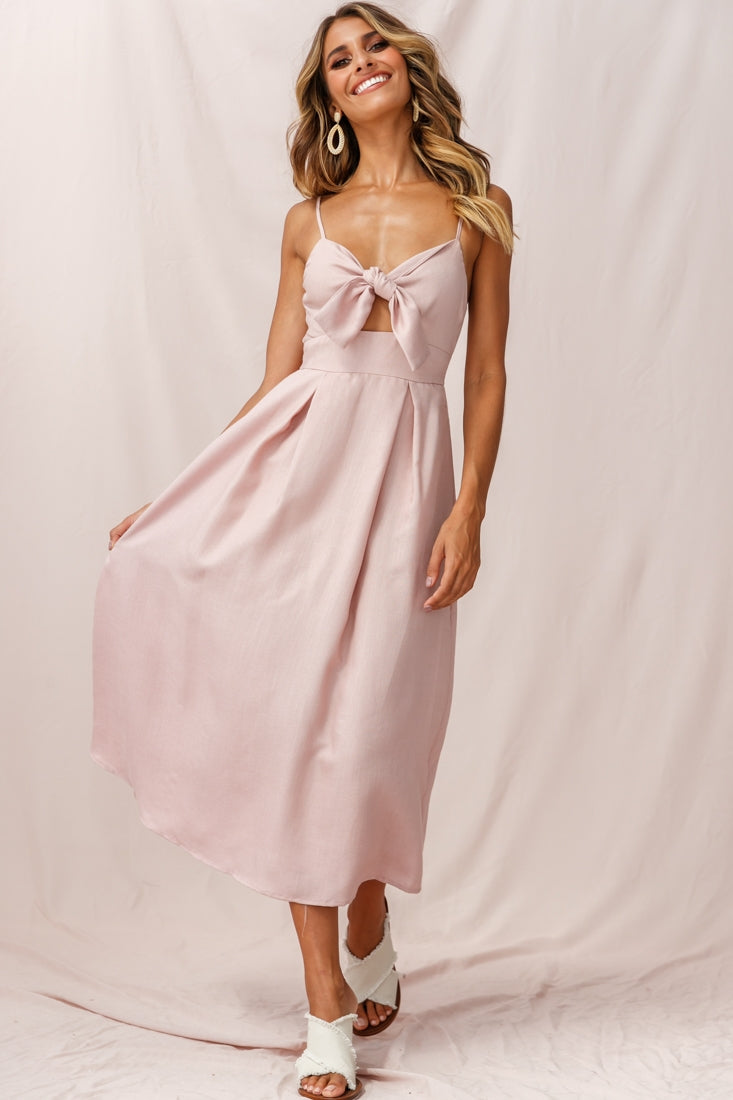 Hope Tie-Knot Bust Midi Dress Blush