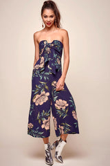Khloe Floral Bow Tie Jumpsuit Navy