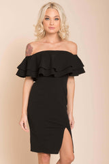 Manilla Ruffle Bodycon Dress Black