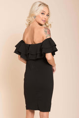 Manilla Ruffle Bodycon Dress Black