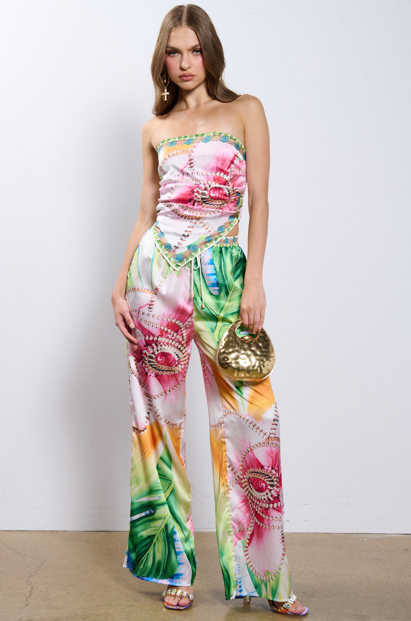 TAKE ME TO THE COAST SATIN STRAPLESS TOP