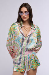 YACHT LIFE PRINTED SATIN BUTTON DOWN SHIRT