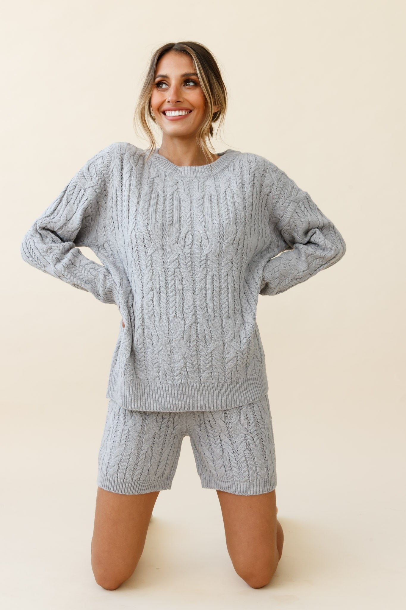 Colorado Cable Knit Shorts Grey
